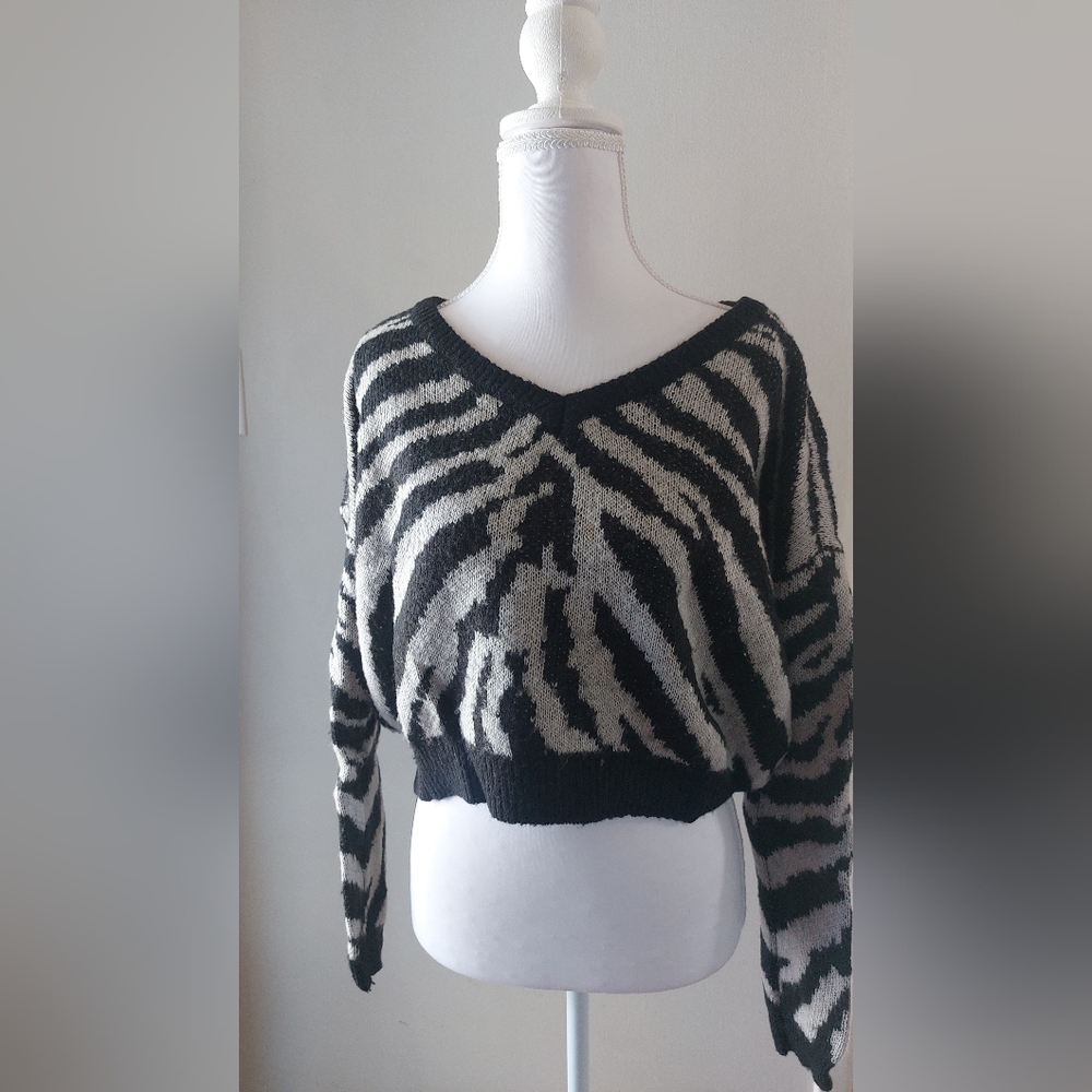 Kendall & Kylie Zebra V-Neck Sweater